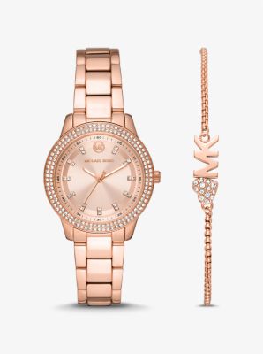 Mini Tibby Rose Gold-tone Pavé Watch And Bracelet Gift Set | Michael Kors