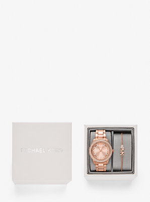 Ensemble-cadeau montre Tibby miniature et bracelet de ton or rose à pavé
