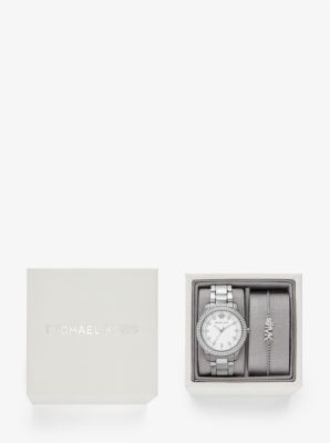 Michael kors watch discount and bracelet set silver