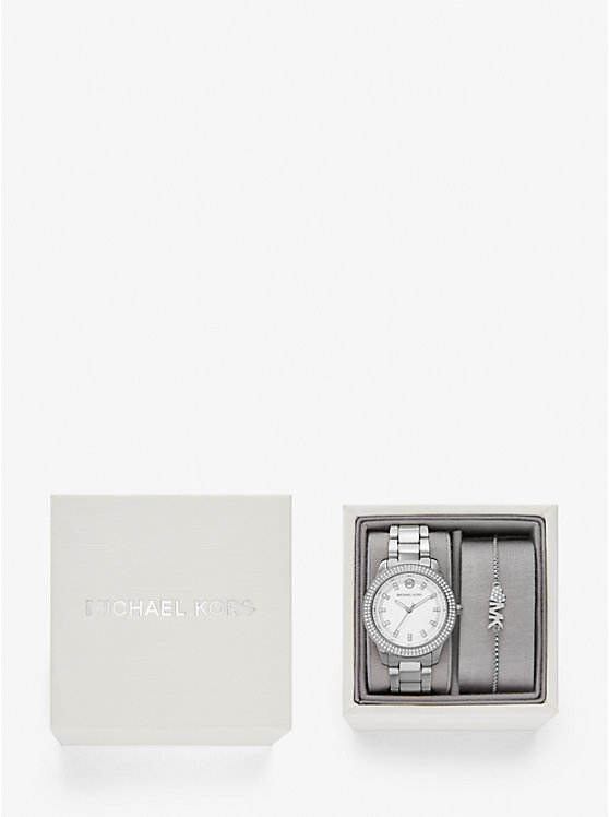 Mini Tibby Pavé Silver-Tone Watch and Bracelet Gift Set image number 3