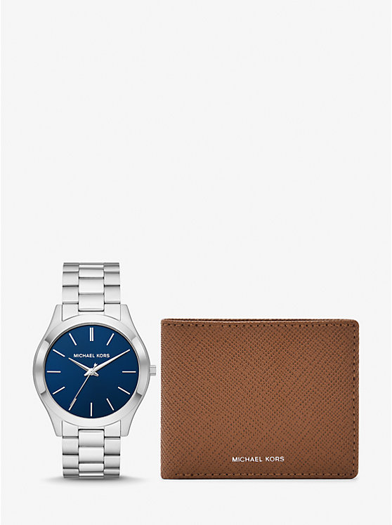 Oversized Slim Runway Silver-Tone Watch and Saffiano Leather Wallet image number 0