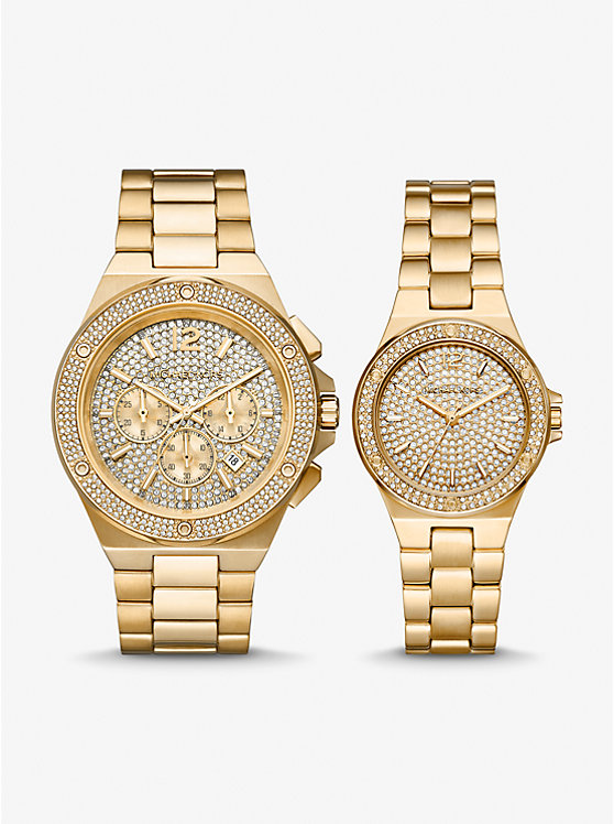 Lennox His and Hers Pavé Gold-Tone Watch Set image number 0