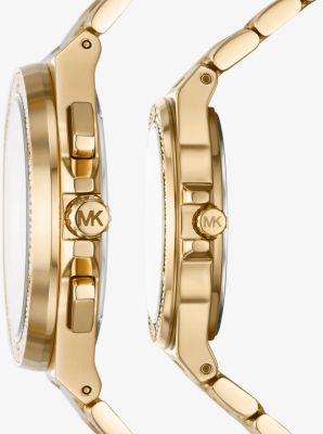 Lennox His and Hers Pavé Gold-Tone Watch Set image number 1