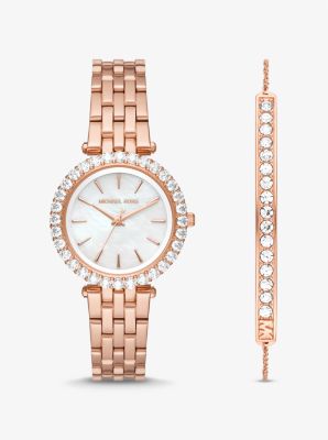 Mini Darci Pave Rose Gold Tone Watch and Bracelet Gift Set