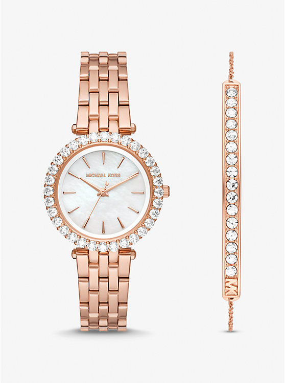 Mini Darci Pave Rose Gold-Tone Watch and Bracelet Gift Set image number 0