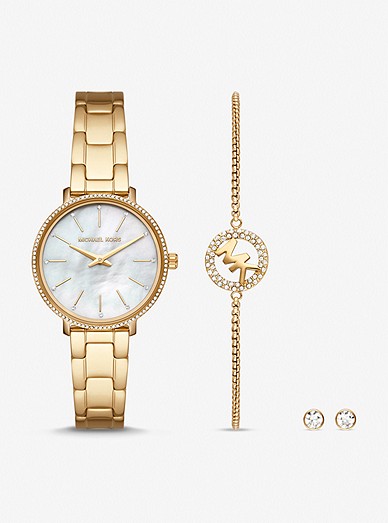 Pyper Gold-tone Watch, Bracelet And Earrings Gift Set | Michael Kors
