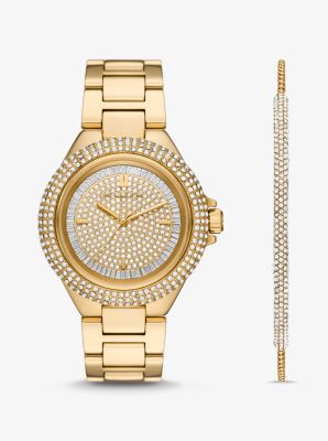 Oversized Camille Pavé Gold-Tone Watch and Slider Bracelet Gift Set ...
