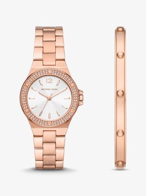 Conjunto-presente de pulseira e relógio dourado-rosa Lennox image number 0