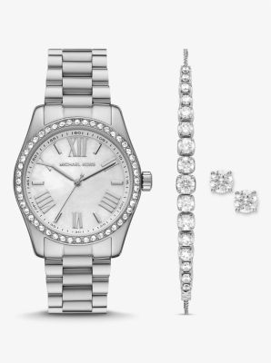 Lexington Pave Silver Tone Watch and Bracelet Set