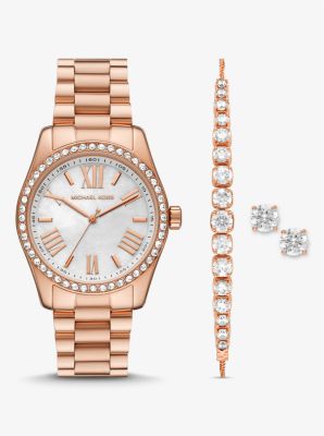 Set de regalo con joyas y reloj Lexington en tono dorado rosa con incrustaciones image number 0