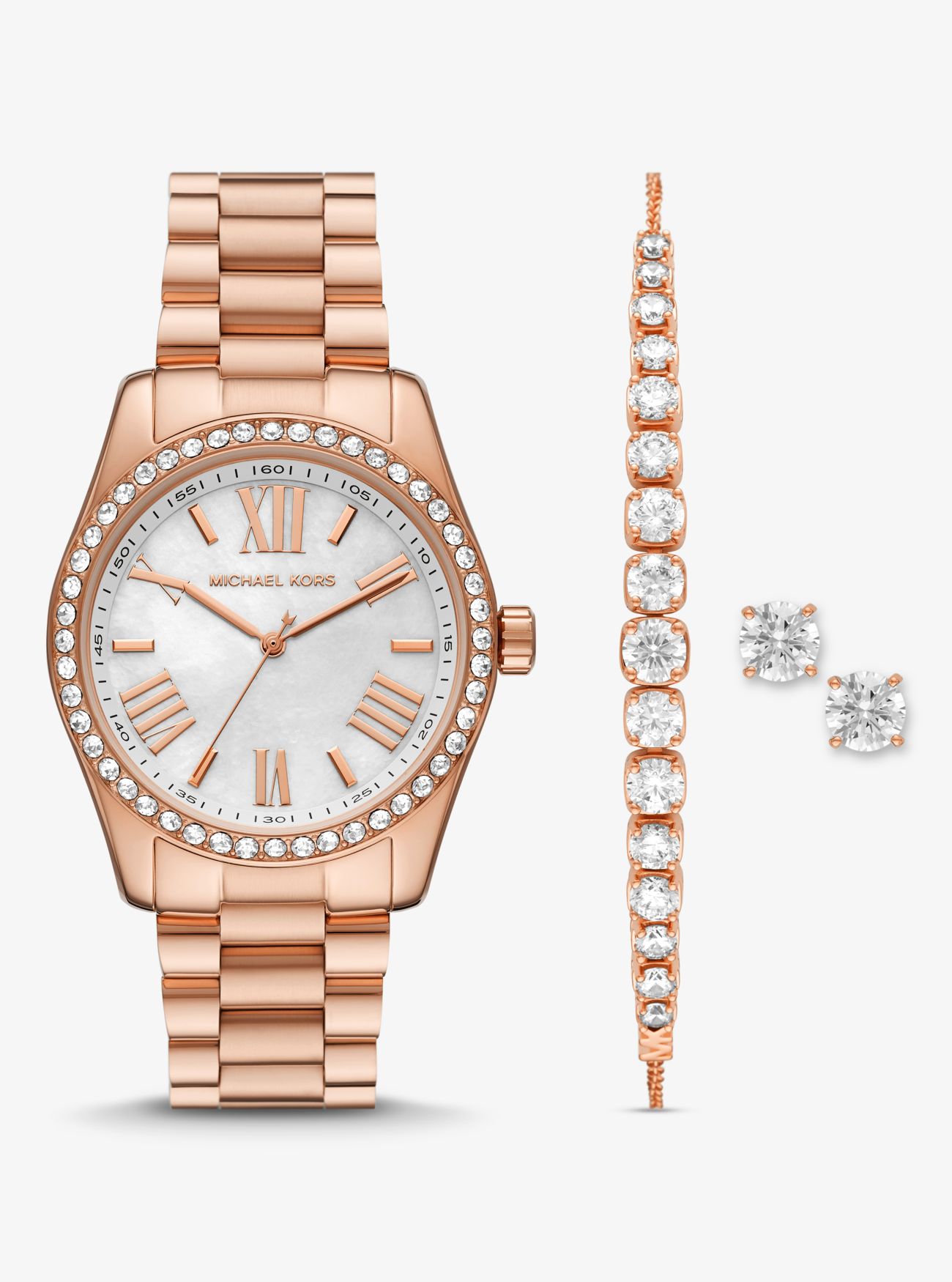 MKSet de regalo con joyas y reloj Lexington en tono dorado rosa con incrustaciones - Dorado Rosa - Michael Kors