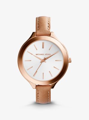 Oversized Slim Runway Rose Gold-Tone and Leather Watch | Michael Kors