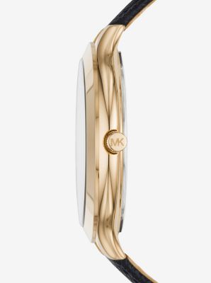 Slim Runway Pavé Gold-Tone and Leather Watch