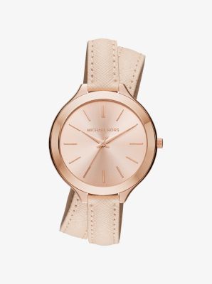 Slim Runway Rose Gold-Tone and Leather Wrap Watch | Michael Kors