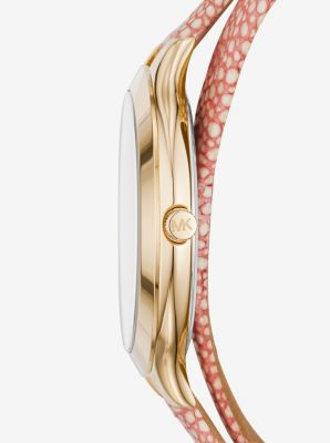 Slim Runway Gold-Tone and Leather Wrap Watch