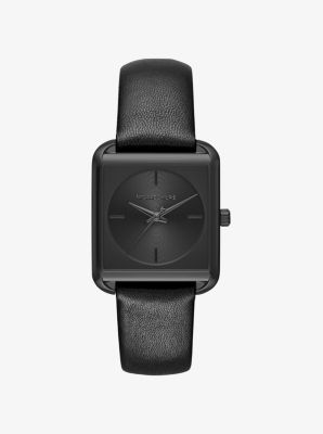 Lake Black-Tone IP and Leather Watch 