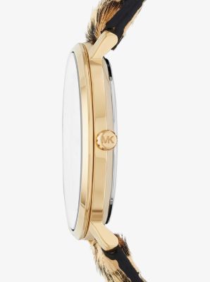 Jaryn Gold-Tone and Leopard Calf Hair Watch