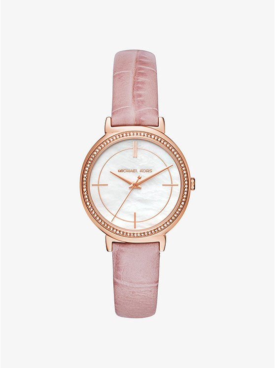Cinthia Rose Gold-Tone and Embossed-Leather Watch