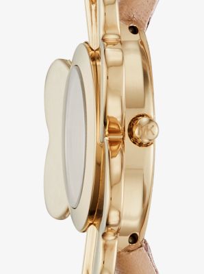 Mena Gold-Tone and Leather Floral Watch