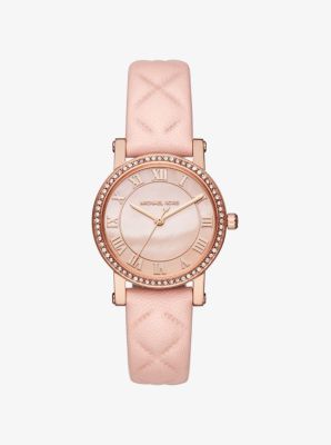 Petite Norie Pav Rose Gold Tone And Leather Watch Michael Kors