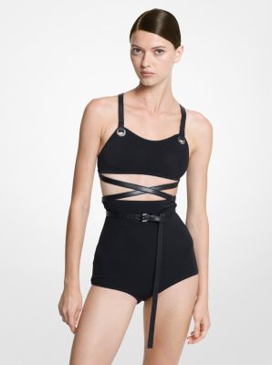 Leather-Trimmed Crepe Bra and Brief Bikini Set | Michael Kors
