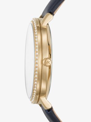 Jaryn Pav&eacute; Gold-Tone Leather Watch