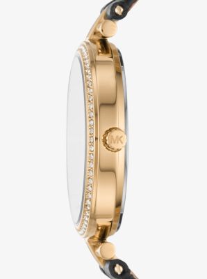 Maci Gold Tone and Crocodile Embossed Leather Watch Michael Kors