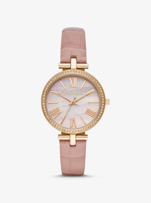 Maci Gold-Tone and Crocodile-Embossed Leather Watch | Michael Kors