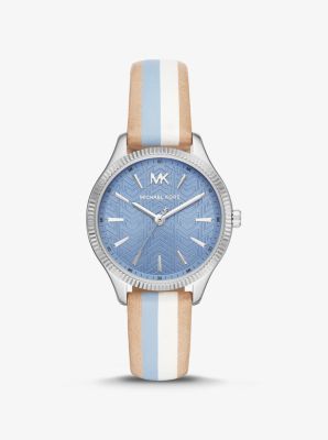Lexington Silver-Tone and Striped Leather Watch