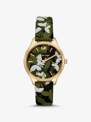 Lexington Gold-Tone and Butterfly Camo Leather Watch | Michael Kors