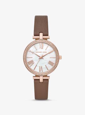 michael kors rose gold leather watch