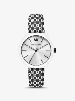 Runway White-Coated and Checkerboard Logo Watch
