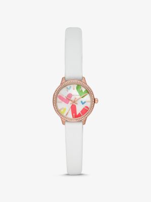 Allie Pav&eacute; Rose Gold-Tone and Leather Qixi Watch