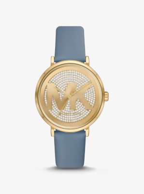 Oversized Addyson Pavé Gold-Tone and Leather Logo Watch