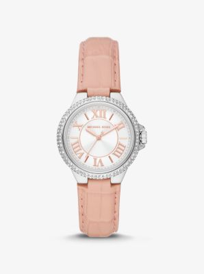 Reloj Camille mini de piel con motivo de cocodrilo en relieve en tono plateado con incrustaciones