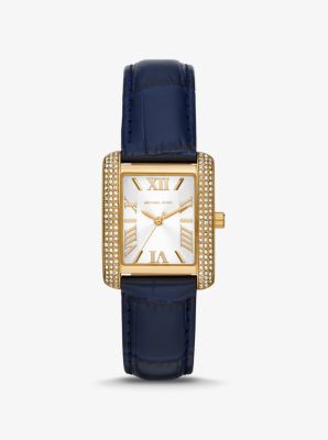 Mini Emery Pavé Gold-tone And Crocodile Embossed Leather Watch | Michael  Kors
