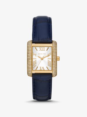 Emery Pavé Gold-Tone and Crocodile Embossed Leather Watch