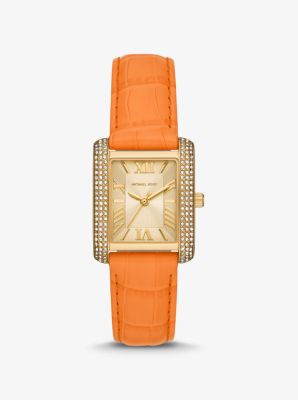 Emery Pavé Gold-Tone and Crocodile Embossed Leather Watch | Michael Kors