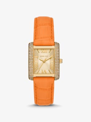 Emery Pavé Gold-Tone and Crocodile Embossed Leather Watch image number 0