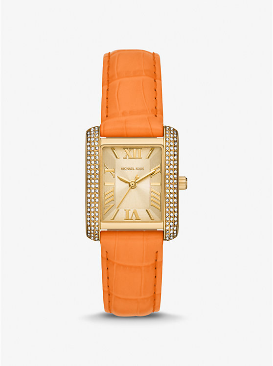 Emery Pavé Gold-Tone and Crocodile Embossed Leather Watch image number 0