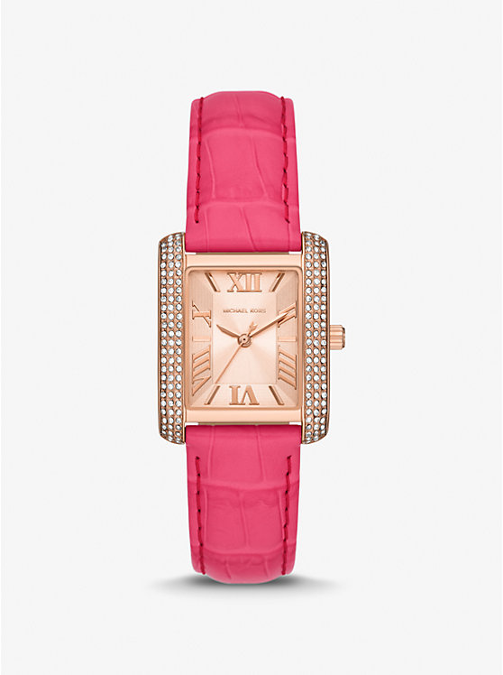 Emery Pavé Rose Gold-Tone and Crocodile Embossed Leather Watch image number 0