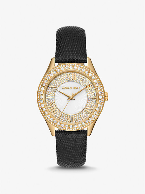 Harlowe Pavé Gold-Tone and Lizard Embossed Leather Strap image number 0