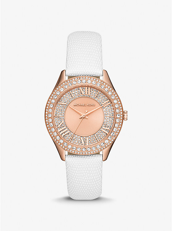 Harlowe Pavé Rose Gold-Tone and Lizard Embossed Leather Strap image number 0