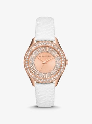 Michael kors watch leather strap 2024 rose gold