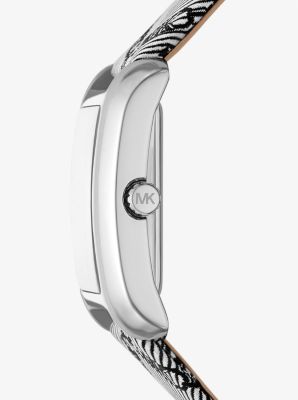 Mini Emery Silver-Tone and Empire Logo Jacquard Watch | Michael Kors