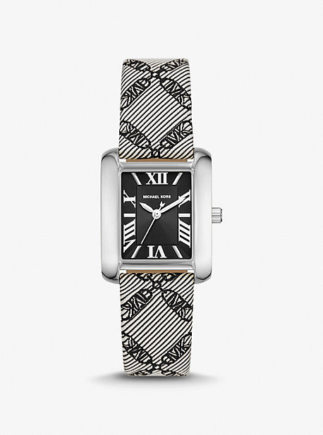 MK Mini Emery Silver-Tone and Empire Logo Jacquard Watch - Black - Michael Kors