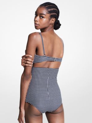 Gingham Stretch Nylon Bra and Brief Bikini Set in NEGRO/BLANCO | Michael Kors
