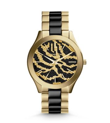 Slim Runway Gold-Tone Zebra Watch 