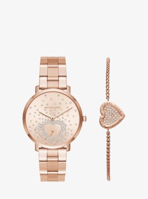 Michael kors rose gold cheap watch and bracelet set