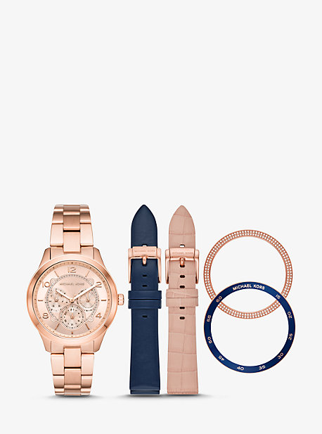 Runway Rose Gold-Tone and Leather Interchangeable Watch Set 